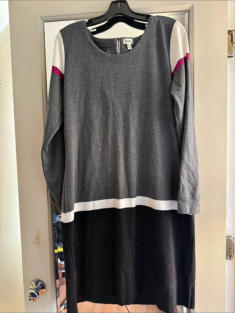 Hatley Grey Navy Colorblock Long Sleeve Shift Dress Gray & Black Medium